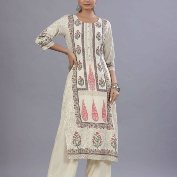 Juniper Women Yellow Rayon Printed Kurta, Pants and Dupatta Set Online Hot Sale