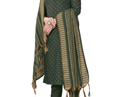 Green Cotton Jacquard Woven Unstitched Dress Material - Amara For Cheap