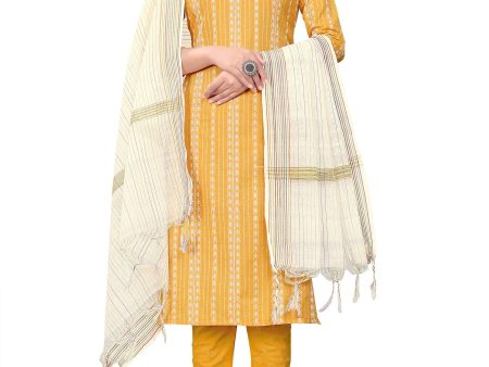 Mustard Cotton Jacquard Woven Unstitched Dress Material - Amara For Sale