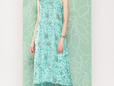 Janasya Women s Aqua Blue Moss Digital Floral Printed Straight Festive Kurta Set Online Sale