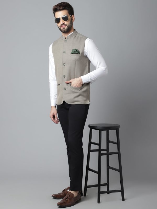 Even Apparels Men s Cream Nehru Jacket With Welt Pockets For Cheap