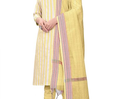 Yellow Cotton Jacquard Woven Unstitched Dress Material - Amara For Cheap