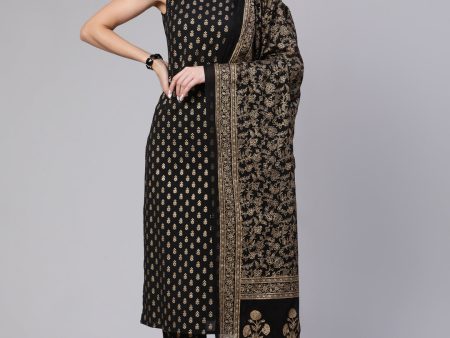 NOZ2TOZ Women Black Printed Straight Kurta With Trouser And Dupatta For Sale