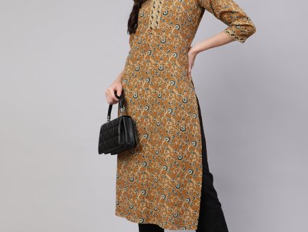 NOZ2TOZ Wome Mustrad Printed Straight Kurta Three Quarter Sleeves For Cheap