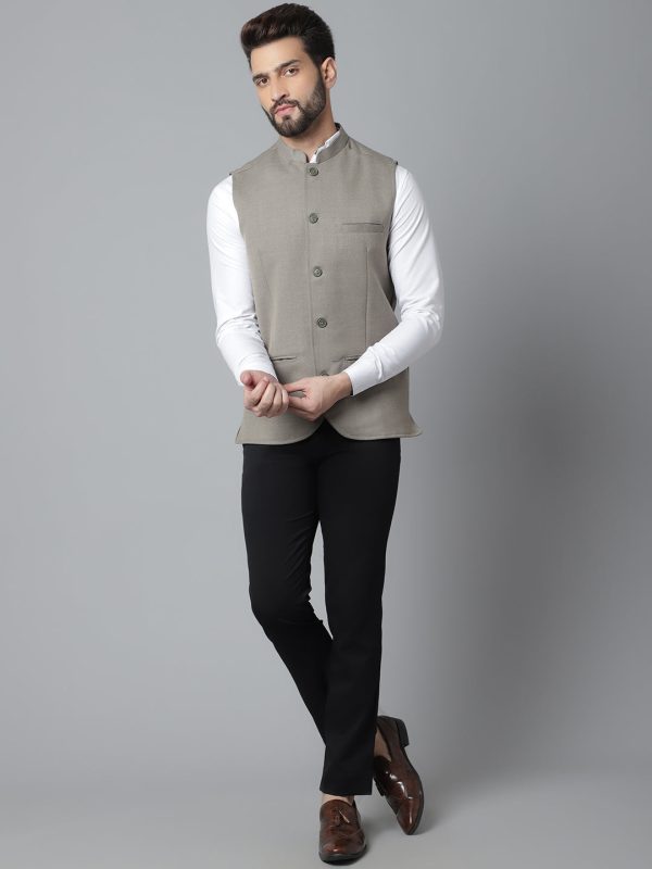 Even Apparels Men s Cream Nehru Jacket With Welt Pockets For Cheap