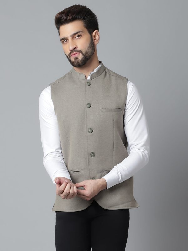 Even Apparels Men s Cream Nehru Jacket With Welt Pockets For Cheap