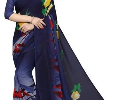 Vamika Navy Georgette Printed Contemporary Saree (SKODA NAVY) Cheap