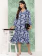 Janasya Women s Blue Crepe Digital Floral Printed A-Line Casual Dress For Discount