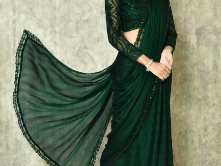 Dark Green Silk Solid Saree With Blouse Piece - Purvi Hot on Sale