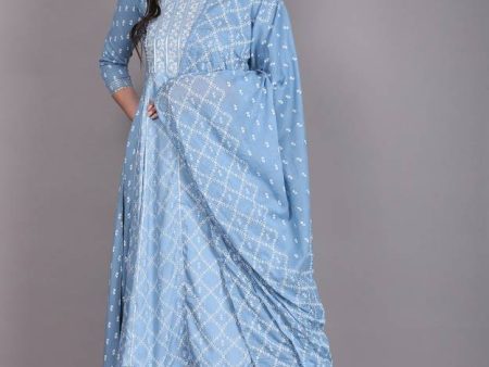 NOZ2TOZ Cotton Rayon Women Blue Kurta, Pant And Dupatta Set For Sale