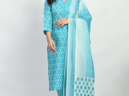 NOZ2TOZ Women s Blue Printed Kurta Pant With Dupatta Set Discount