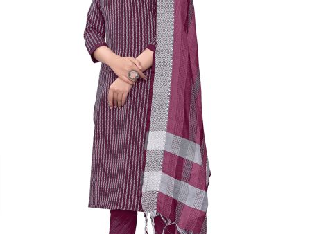 Wine Cotton Jacquard Woven Unstitched Dress Material - Amara For Sale