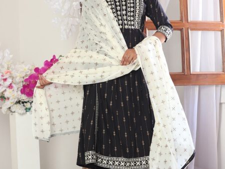 NOZ2TOZ Women Black Ethnic Motifs Printed Kurta With Palazzos & Dupatta Hot on Sale