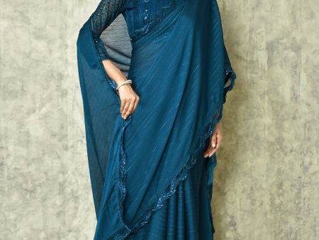 Blue Silk Stripe Saree With Blouse Piece - Purvi Cheap